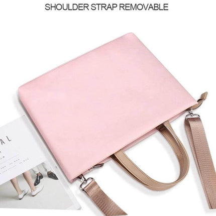 Waterproof PU Crossbody Bag for 13.3 Inch Laptops in Pink - slim waterproof PU laptop bag with removable shoulder strap