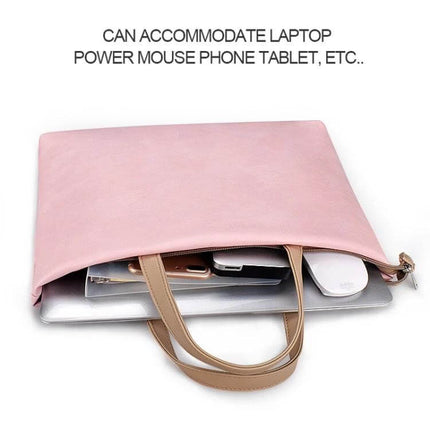 Waterproof PU Crossbody Bag for 13.3 Inch Laptops in Pink - slim waterproof PU tote carrying laptop, phone and accessories organized