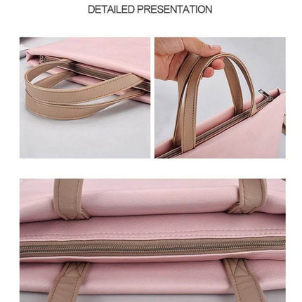 Waterproof PU Crossbody Bag for 13.3 Inch Laptops in Pink - pink waterproof PU laptop bag with top handles, zipper and slim profile for commuters