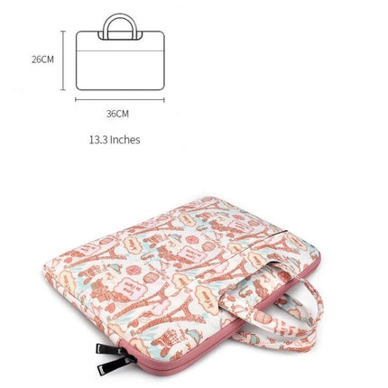 Canvas Waterproof Laptop Bag for 13.3 Inch Devices pink patterned canvas sleeve with handles and zipper, dimensions 36x26cm (13.3 inches)