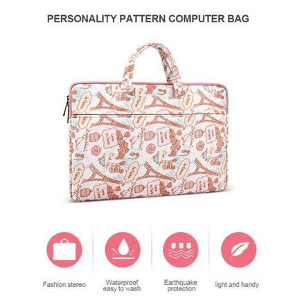 Canvas Waterproof Laptop Bag for 13.3 Inch Devices - patterned pink waterproof canvas laptop sleeve with handles and front pocket