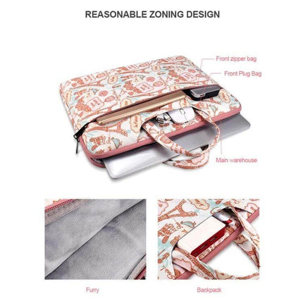 Canvas Waterproof Laptop Bag for 13.3 Inch Devices with floral print, multiple compartments, front zipper pocket, padded main compartment