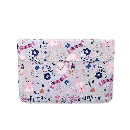 Protective Laptop Sleeve Bag for 13.3 Inch Laptops - pink winter fox patterned PU sleeve for students commuters professionals