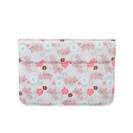 Protective Laptop Sleeve Bag for 13.3 Inch Laptops with pink cat floral pattern, PU protective sleeve for students and commuters