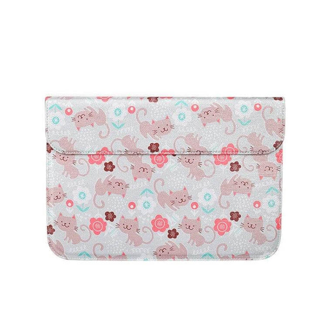 Protective Laptop Sleeve Bag for 13.3 Inch Laptops with pink cat floral pattern, PU protective sleeve for students and commuters