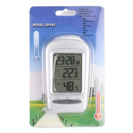LCD Indoor Desk Thermometer Hygrometer With Date For Home And Office - compact LCD display shows time, temp (°C/°F) and humidity for desks