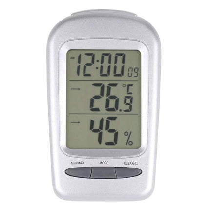 LCD Indoor Desk Thermometer Hygrometer With Date For Home And Office - compact LCD display showing time, 26.9°C and 45% humidity