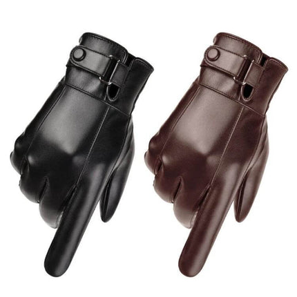 Leather Winter Gloves For Men With Touchscreen For Everyday Use - black and brown PU leather touchscreen winter gloves with velvet lining, waterproof
