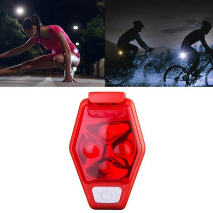 LED Back Clip Light For Outdoor Cycling And Running, Black - compact four-LED red clip tail light for night cycling, running, backpacks and belts