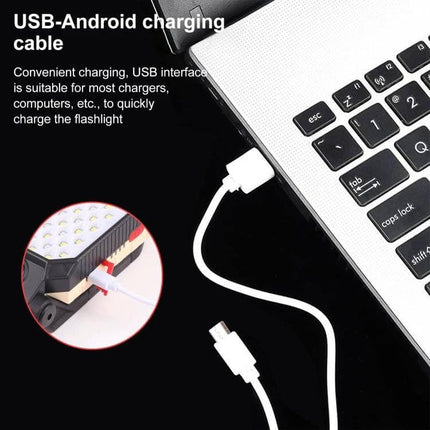LED Work Light With Magnetic Base For Home And Garage showing USB-Android charging cable plugged into laptop for recharging