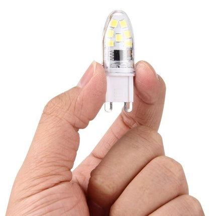Daily Use Lights for Home Interiors and Kitchens LED G9 bulb held between fingers, compact energy-saving under-cabinet lighting option