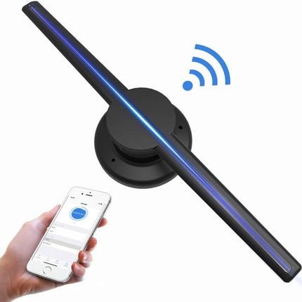 3D Holographic Fan Display with 42cm Diameter for Visuals showing LED bar, Wi‑Fi control and smartphone remote