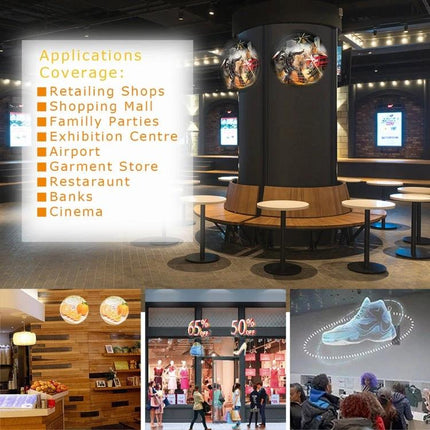3D Holographic Fan Display with 42cm Diameter for Visuals shown in retail and event settings projecting floating animations and ads