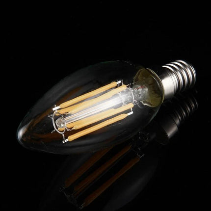 Apiciform Retro LED Bulb for Everyday Home Lighting in clear candle shape with visible filaments and 360-degree beam