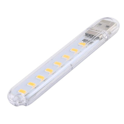 USB LED Book Light for Evening Reading and Travel - compact USB-powered LED clip-on light with row of warm LEDs for bedtime, travel and e-reader use