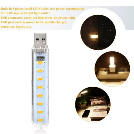 USB LED Book Light for Evening Reading and Travel clipped to e-reader and USB power bank, flexible clip-on lamp ideal for night reading