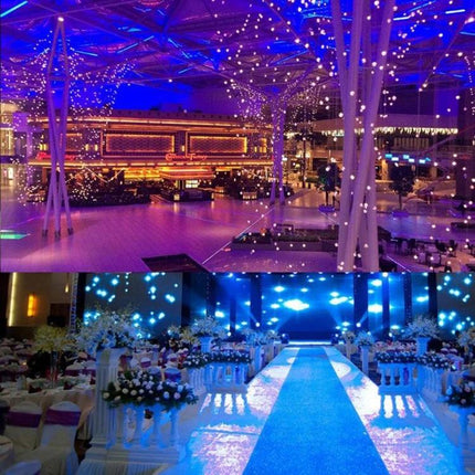 Enhance Your Home With Decorative LED Light Bulbs displaying festive purple and blue event lighting over a banquet and stage