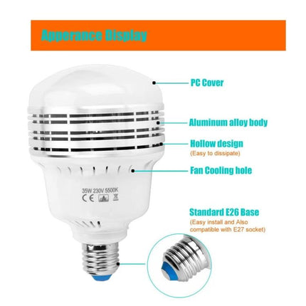 Manto Light Bulb for Home Photography and Video LED bulb with PC cover, aluminum alloy body, hollow design and E26 base