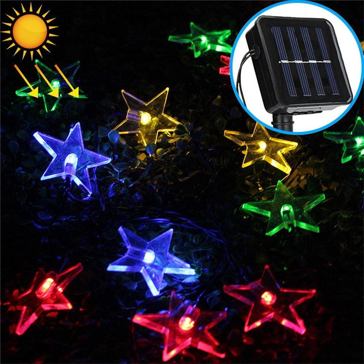 Cadena de lámparas solares con forma de estrella de 20 LED para decoración de festivales navideños y jardines al aire libre