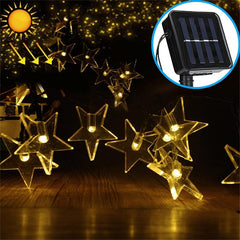 Cadena de lámparas solares con forma de estrella de 20 LED para decoración de festivales navideños y jardines al aire libre