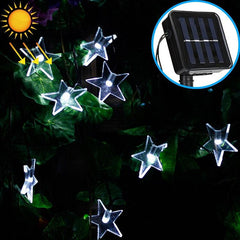 Cadena de lámparas solares con forma de estrella de 20 LED para decoración de festivales navideños y jardines al aire libre