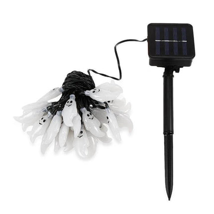 Ghost Shape Solar LED String Lights For Outdoor Garden Decor with 30 ghost LEDs on 6m string and compact solar panel