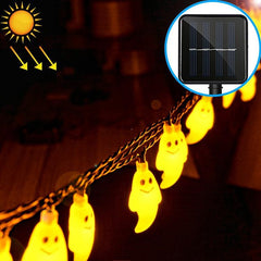 Cadena de luces solares con forma de fantasma, 30 LED, para exteriores, jardín, impermeables, para decoración de festivales navideños