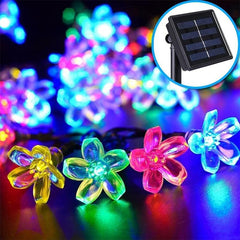 Cadena de lámparas solares con forma de flor de durazno, 50 LED, para exteriores, jardín, impermeables, para decoración navideña y de festivales de primavera