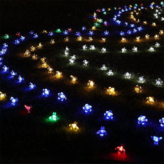 Cadena de lámparas solares con forma de flor de durazno, 50 LED, para exteriores, jardín, impermeables, para decoración navideña y de festivales de primavera