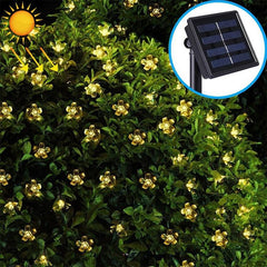 Cadena de lámparas solares con forma de flor de durazno, 50 LED, para exteriores, jardín, impermeables, para decoración navideña y de festivales de primavera