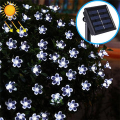 Cadena de lámparas solares con forma de flor de durazno, 50 LED, para exteriores, jardín, impermeables, para decoración navideña y de festivales de primavera