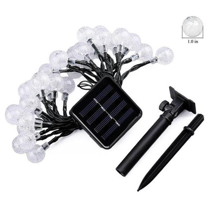 Solar Bubble Ball String Lights For Outdoor Waterproof Garden on 7m dark-green cord with solar panel and 50 bubble LEDs for patio and garden