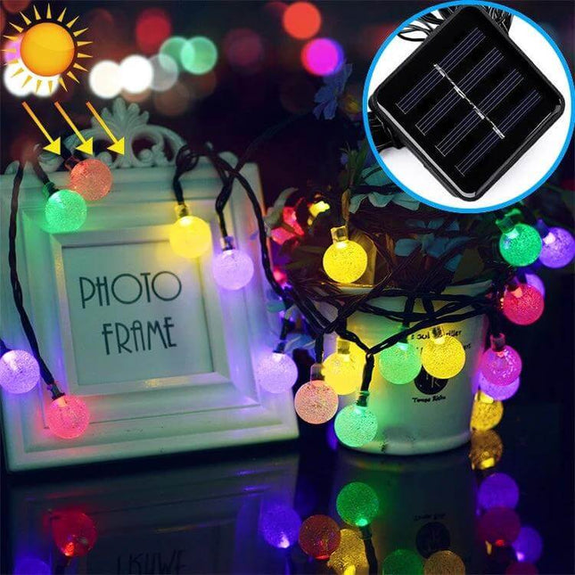 Solar Bubble Ball String Lights For Outdoor Waterproof Garden multicolor 50-LED 7m string with solar panel and IP65 waterproof bubble bulbs