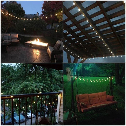 Solar Bubble Ball String Lights For Outdoor Waterproof Garden hung over patio, pergola and swing, 50 bubble LEDs on 7m dark-green cord, IP65 waterproof