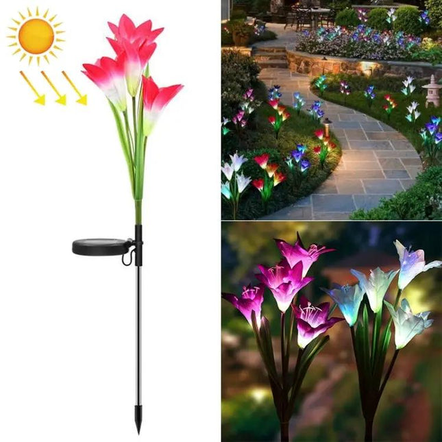 Simulated Lily 4 Heads Solar Garden Lamp for Outdoor Decor
