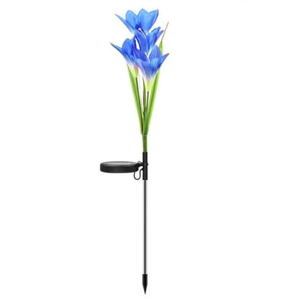 Simulated Lily 4-Head Solar Outdoor LED Lawn Lamp Decorative blue lily-style solar garden stake with four heads, automatic night lighting