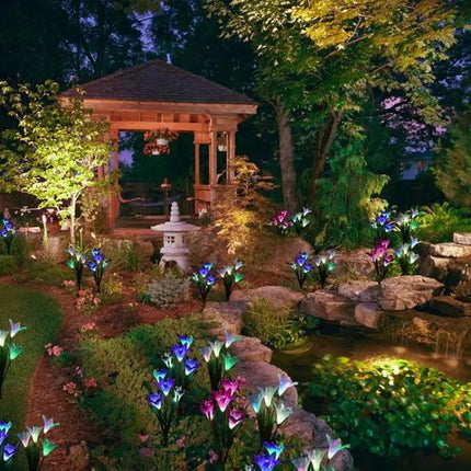 Simulated Lily 4-Head Solar Outdoor LED Lawn Lamp Decorative | Syndmart