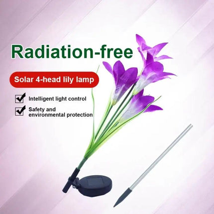 Simulated Lily 4-Head Solar Outdoor LED Lawn Lamp Decorative | Syndmart