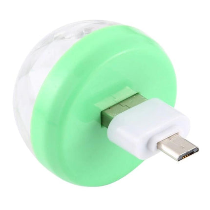 RGB USB LED Crystal Ball Stage Light For Parties And Clubs compact USB plug‑in green housing with clear crystal lampshade syncing colors to music