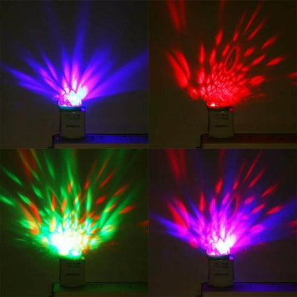 RGB USB LED Crystal Ball Stage Light For Parties And Clubs projecting red green blue patterns on wall, music-synced color-changing party light