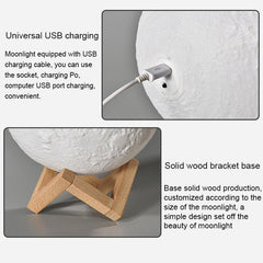 Rechargeable 3D Moon Lamp with USB Charging and Wooden Base