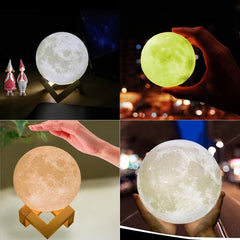 Moonlit Dreams: 16-Color LED Night Light with USB Charging, Wooden Base & Remote Control