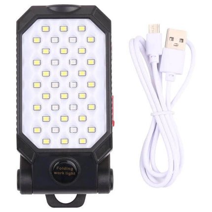 LED Work Light With Magnetic Base For Home And Garage - compact rechargeable LED work light with foldable hook and USB cable for hands-free garage and home tasks