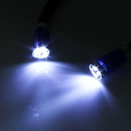Hands-Free Neck Light for Daily Tasks and Adventures glowing twin LED heads illuminating dark workspace for hands-free reading and repairs