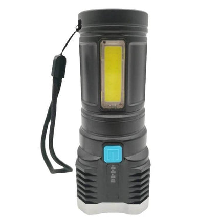USB Rechargeable LED Flashlight For Outdoors And Home Use - compact dual SMD3030+COB camping and emergency light with USB charging and wrist strap