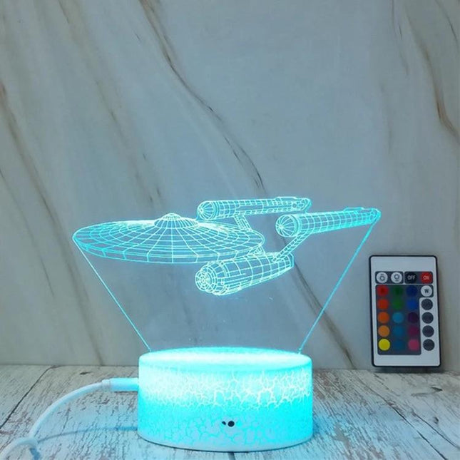Colorful Spaceship Night Light for Kids' Room Decoration — USB-powered 3D hologram-style night lamp with remote for soothing bedtime glow
