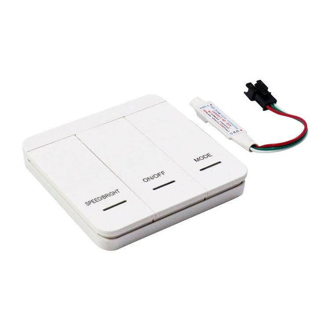Wireless Flowing Water Controller For LED Strip Lights white Bluetooth wall remote and receiver for 12–24V animated water-effect LED strips
