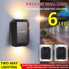 Lámpara de pared solar de 6 LED para exteriores, decorativa, para jardín, con luz hacia arriba y hacia abajo