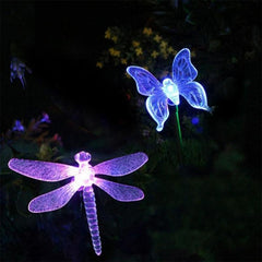 Luz decorativa para camino de jardín al aire libre con diseño de libélula y mariposa