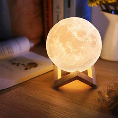 Colorful Dimming LED Moon Light with Remote & Wooden Stand - USB Charging Night Lamp